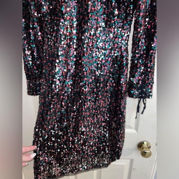 New Antik Batik Lazer Lace-up Sequin Tulle Mini Dress SZ 6 - Picture 13 of 16